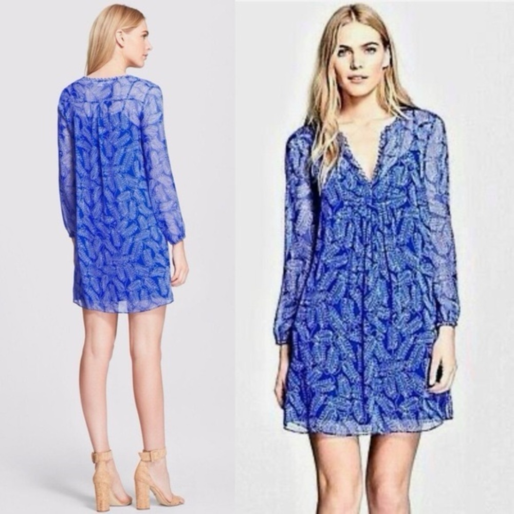 Diane von Furstenberg Aria Silk Tunic Dress in Buds Blue Size 0 Split V Neck